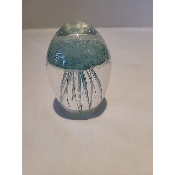 Vintage Art Glass Soft Blue Green Jellyfish Paperweight 3.5" - Picture 4 of 10